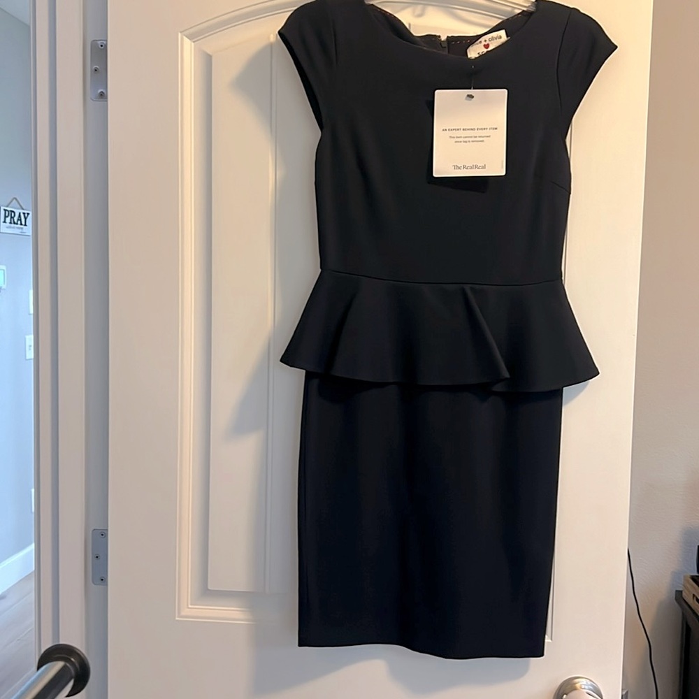 Alice + Olivia Black Peplum Sheath Dress